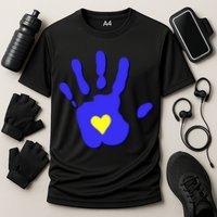 Hand Heart Down Syndrome Awareness Cooling Performance Crew T-Shirt