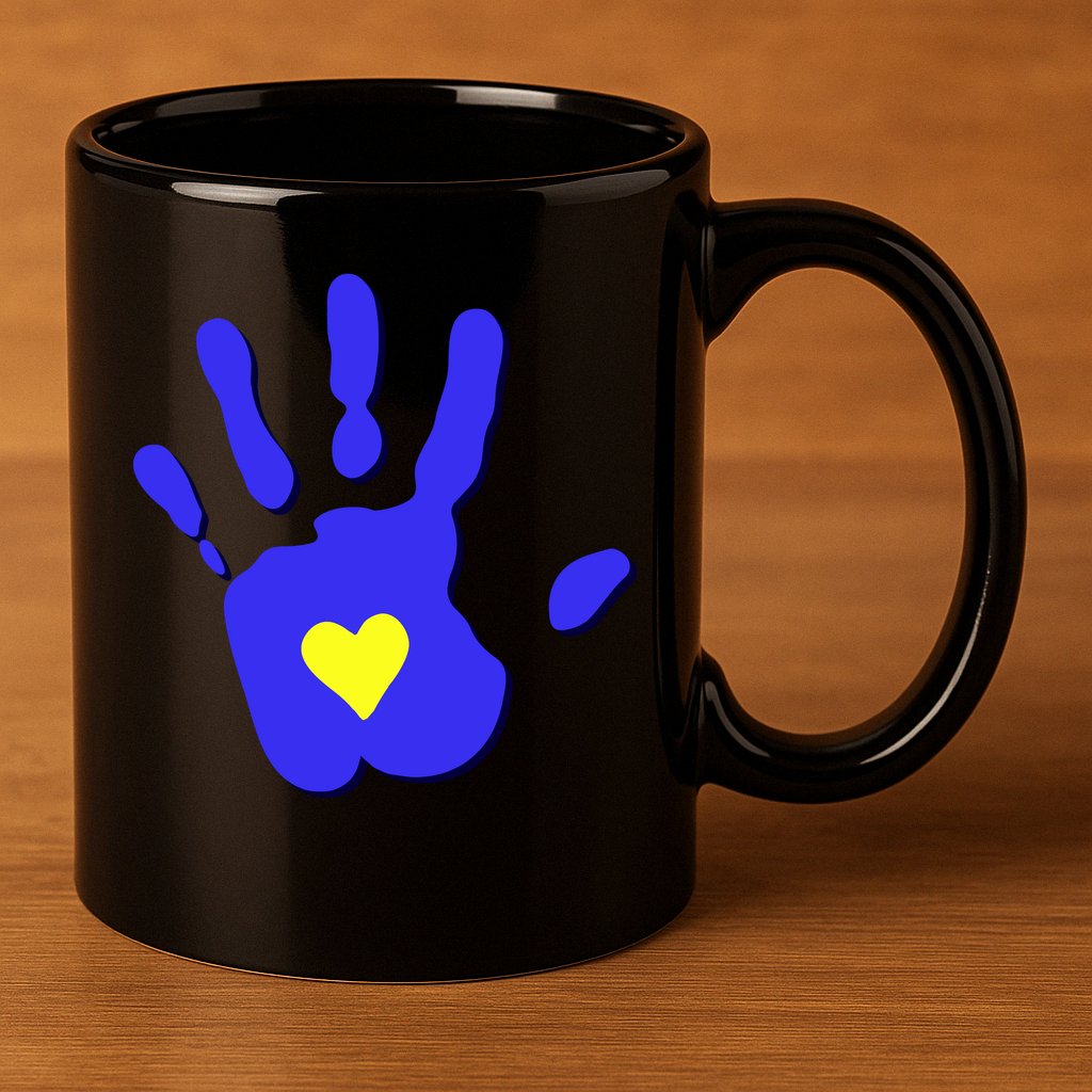 Hand Heart Down Syndrome Awareness 11oz C Handle Ceramic Mug