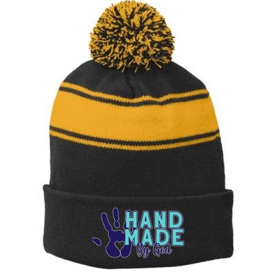 Hand Made God Stripe Pom Pom Beanie