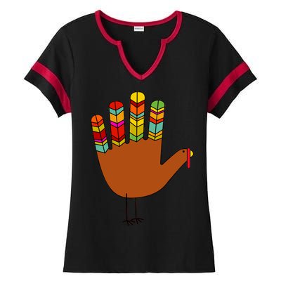 Hand Turkey Thanksgiving Day Ladies Halftime Notch Neck Tee