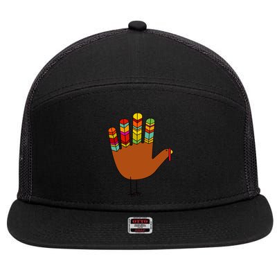 Hand Turkey Thanksgiving Day 7 Panel Mesh Trucker Snapback Hat