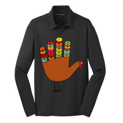 Hand Turkey Thanksgiving Day Silk Touch Performance Long Sleeve Polo