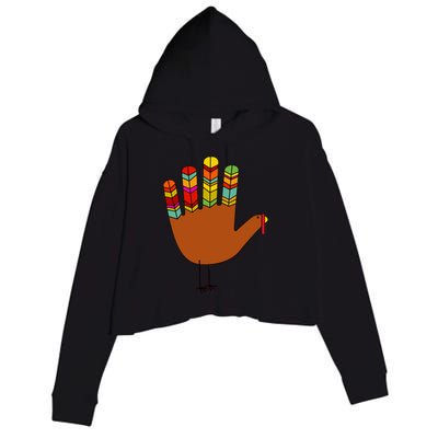 Hand Turkey Thanksgiving Day Crop Fleece Hoodie