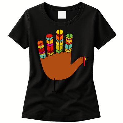 Hand Turkey Thanksgiving Day Womens T-Shirt