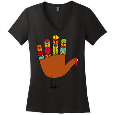 Hand Turkey Thanksgiving Day Women's V-Neck T-Shirt