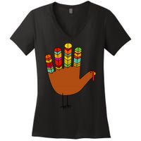 Hand Turkey Thanksgiving Day Women's V-Neck T-Shirt