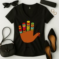 Hand Turkey Thanksgiving Day Women's V-Neck T-Shirt