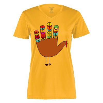 Hand Turkey Thanksgiving Day Women's Momentum V-Neck T-Shirt