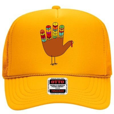 Hand Turkey Thanksgiving Day High Crown Mesh Back Trucker Hat