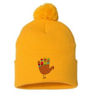 Hand Turkey Thanksgiving Day Pom Pom 12in Knit Beanie