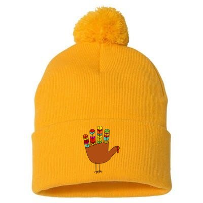 Hand Turkey Thanksgiving Day Pom Pom 12in Knit Beanie