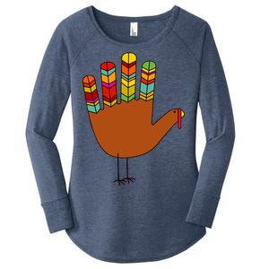 Hand Turkey Thanksgiving Day Women's Perfect Tri Tunic Long Sleeve Shirt