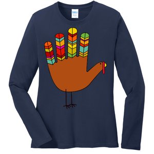 Hand Turkey Thanksgiving Day Ladies Long Sleeve Shirt