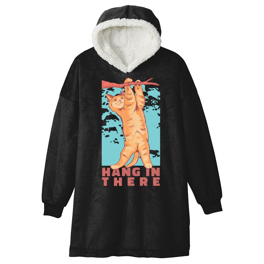 Hang In There Cat Hooded Wearable Blanket