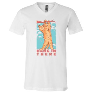 Hang In There Cat V-Neck T-Shirt