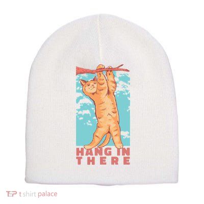 Hang In There Cat Short Acrylic Beanie