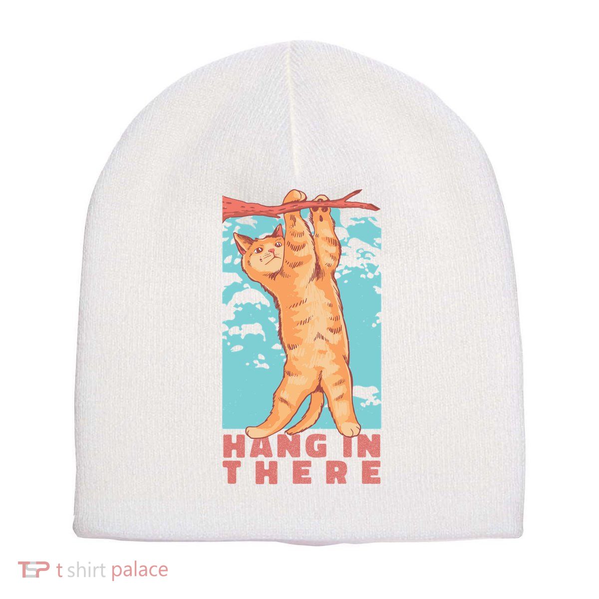 Hang In There Cat Short Acrylic Beanie