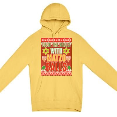 Hanukkah Deck the Halls with Matzo Balls Ugly Premium Pullover Hoodie