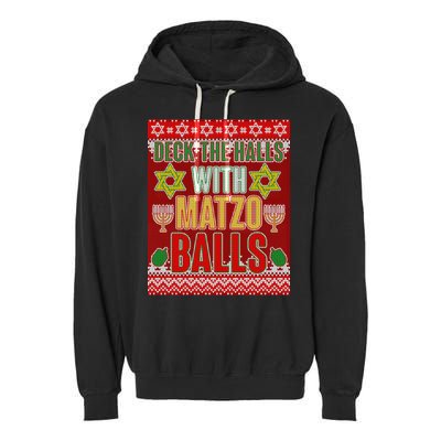 Hanukkah Deck the Halls with Matzo Balls Ugly Garment-Dyed Fleece Hoodie