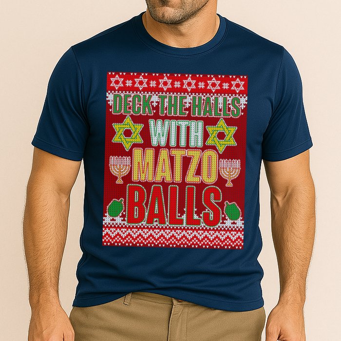 Hanukkah Deck the Halls with Matzo Balls Ugly Performance Shirt