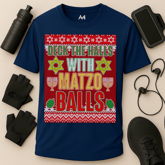 Hanukkah Deck the Halls with Matzo Balls Ugly Performance Shirt