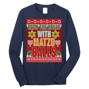 Hanukkah Deck the Halls with Matzo Balls Ugly Long Sleeve Shirt