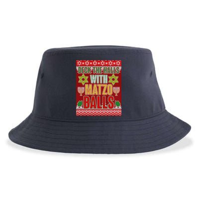 Hanukkah Deck the Halls with Matzo Balls Ugly Sustainable Bucket Hat