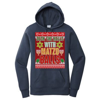 Hanukkah Deck the Halls with Matzo Balls Ugly Women's Pullover Hoodie
