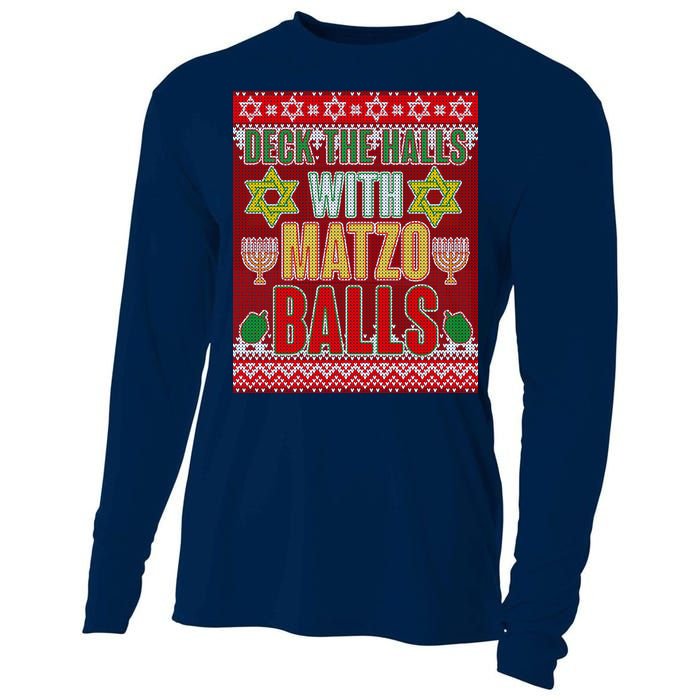 Hanukkah Deck the Halls with Matzo Balls Ugly Cooling Performance Long Sleeve Crew