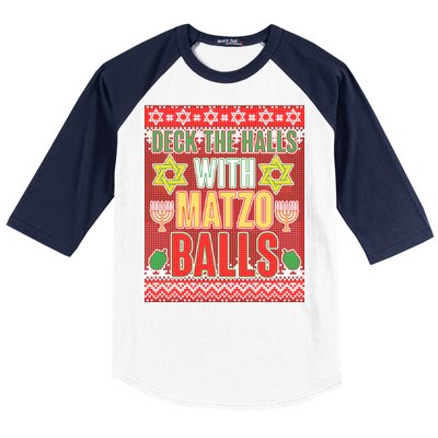 Hanukkah Deck the Halls with Matzo Balls Ugly Baseball Sleeve Shirt