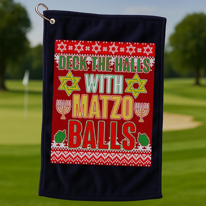Hanukkah Deck the Halls with Matzo Balls Ugly Golf Towel