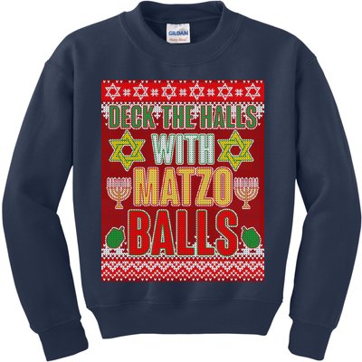 Hanukkah Deck the Halls with Matzo Balls Ugly Kids Sweatshirt