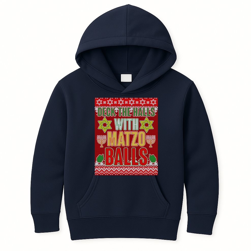 Hanukkah Deck the Halls with Matzo Balls Ugly Kids Hoodie