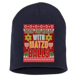 Hanukkah Deck the Halls with Matzo Balls Ugly Short Acrylic Beanie