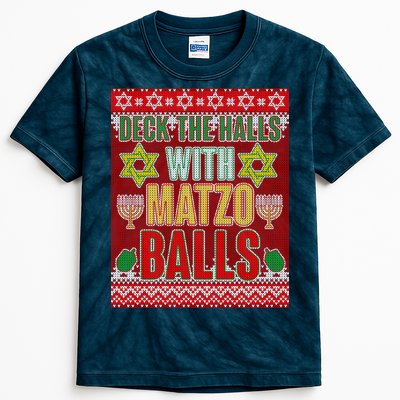 Hanukkah Deck the Halls with Matzo Balls Ugly Kids Tie-Dye T-Shirt
