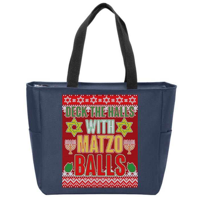 Hanukkah Deck the Halls with Matzo Balls Ugly Zip Tote Bag
