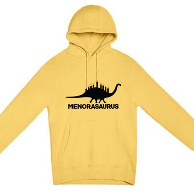 Hanukkah Menorah Dinosaur Premium Pullover Hoodie