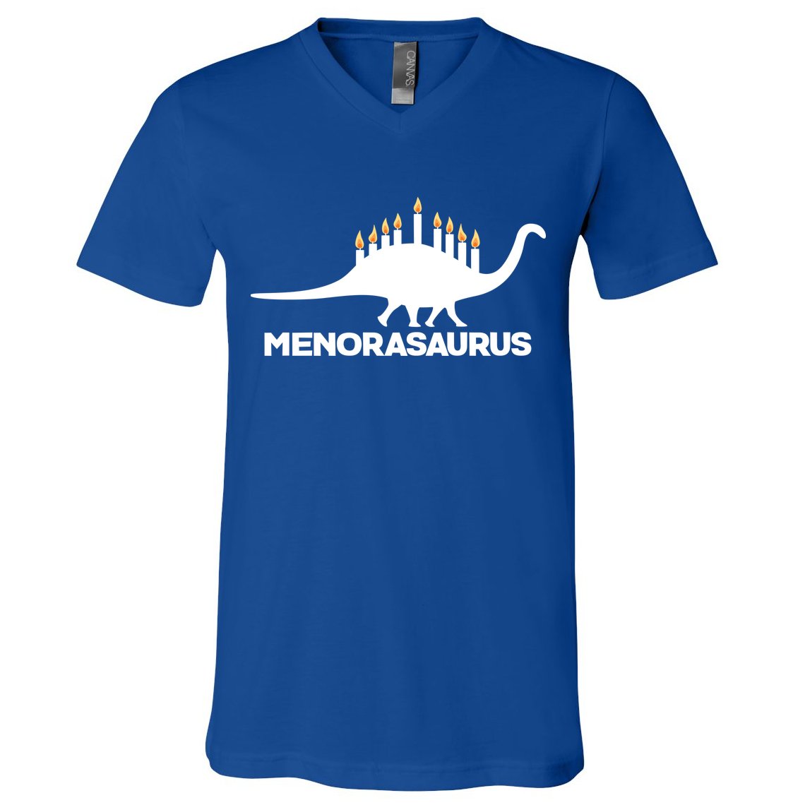 Hanukkah Menorah Dinosaur V-Neck T-Shirt