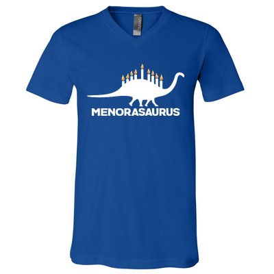 Hanukkah Menorah Dinosaur V-Neck T-Shirt