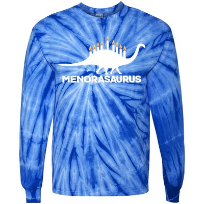 Hanukkah Menorah Dinosaur Tie-Dye Long Sleeve Shirt