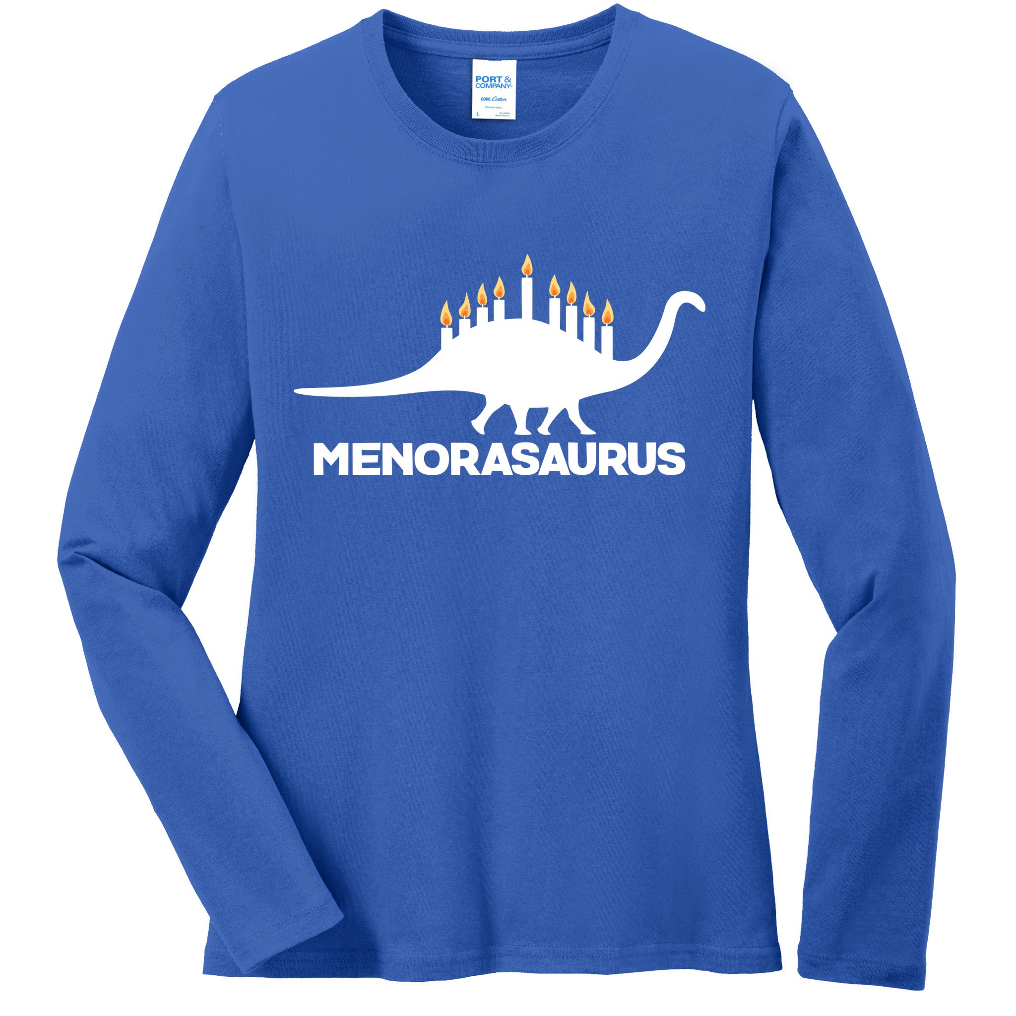 Hanukkah Menorah Dinosaur Ladies Long Sleeve Shirt