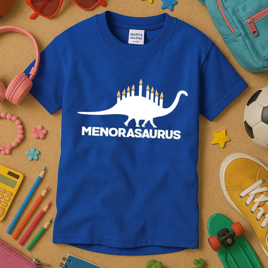 Hanukkah Menorah Dinosaur Kids T-Shirt