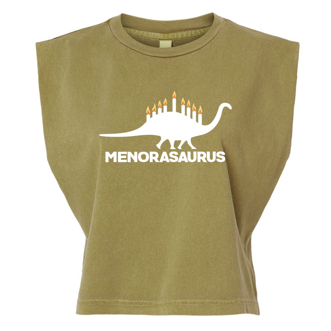 Hanukkah Menorah Dinosaur Garment-Dyed Women's Muscle Tee