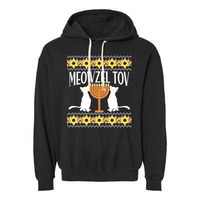 Hanukkah Meowzel Tov Ugly Sweater Garment-Dyed Fleece Hoodie