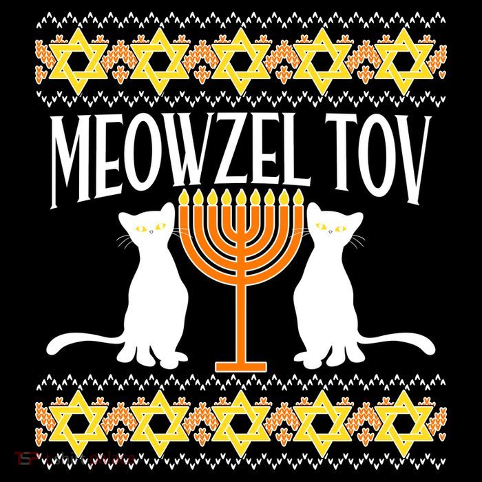 Hanukkah Meowzel Tov Ugly Sweater High Crown Mesh Back Trucker Hat