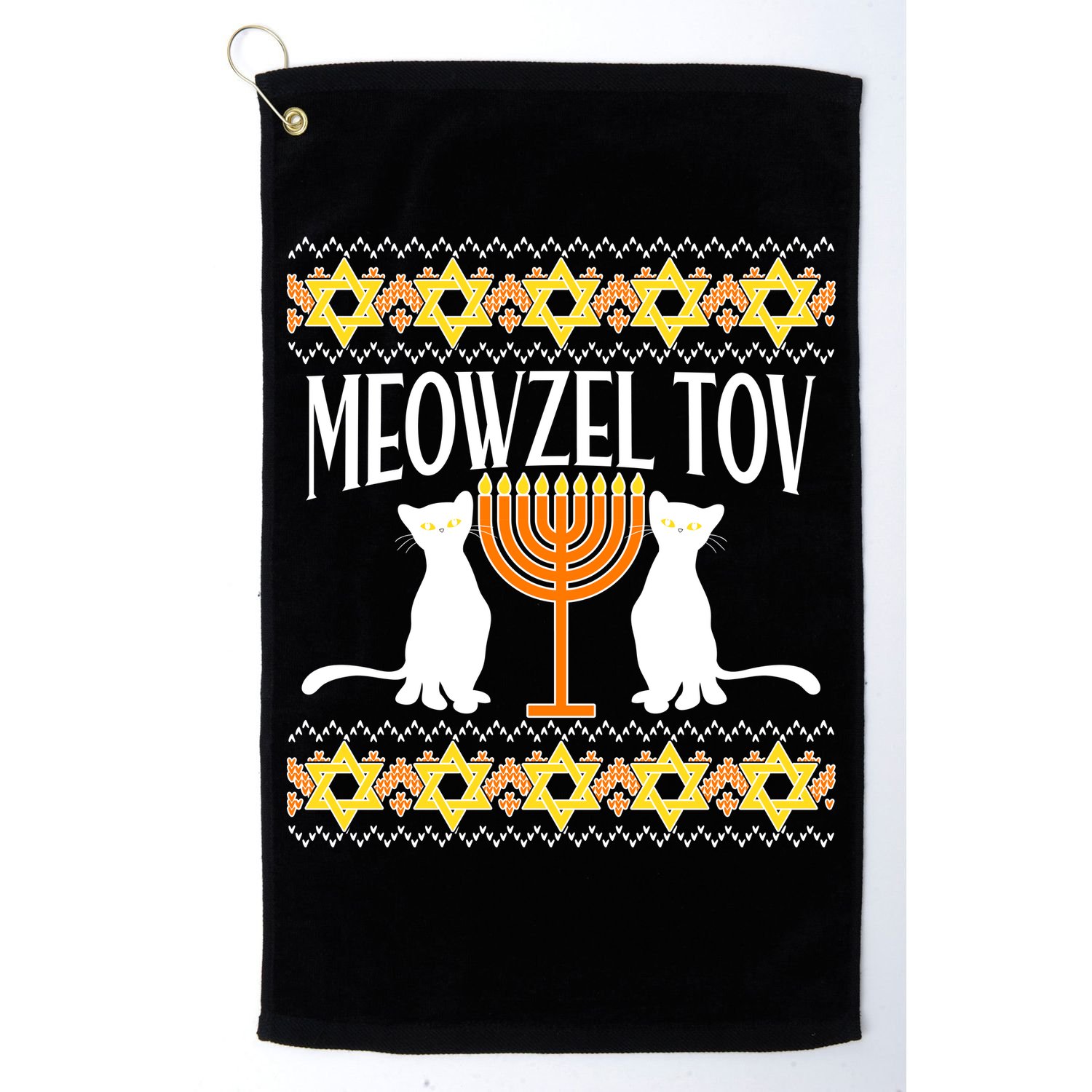 Hanukkah Meowzel Tov Ugly Sweater Golf Towel