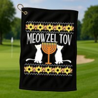Hanukkah Meowzel Tov Ugly Sweater Golf Towel