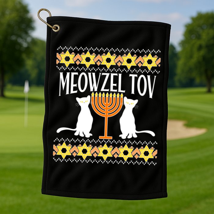 Hanukkah Meowzel Tov Ugly Sweater Golf Towel
