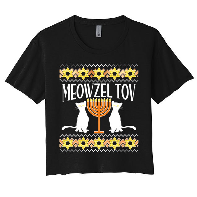 Hanukkah Meowzel Tov Ugly Sweater Crop Top