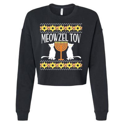 Hanukkah Meowzel Tov Ugly Sweater Cropped Pullover Crew